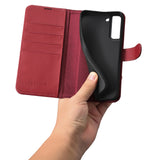 iCarer Haitang Læder Wallet Case Læder Case til Samsung Galaxy S22 + (S22 Plus) Wallet Housing Cover Red (AKSM05RD)
