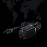Baseus GaN3 Pro fast charger GaN 2 x USB Type C / 2 x USB 65W PD, QC4.0+, AFC, PPS + cable USB Type C - USB Type C 1m black (CCGP040101)