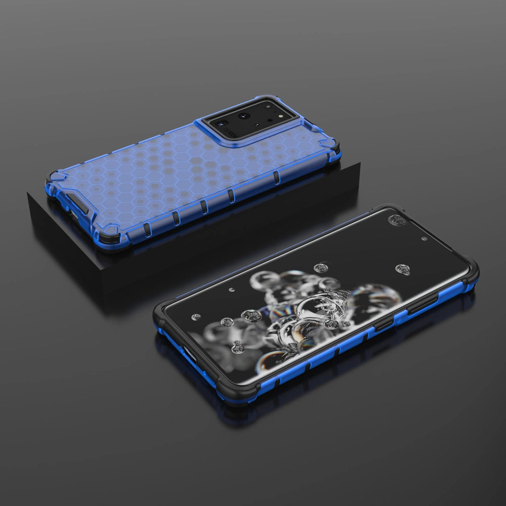 Honeycomb case pansret cover med en gel ramme til Samsung Galaxy S22 Ultra blå