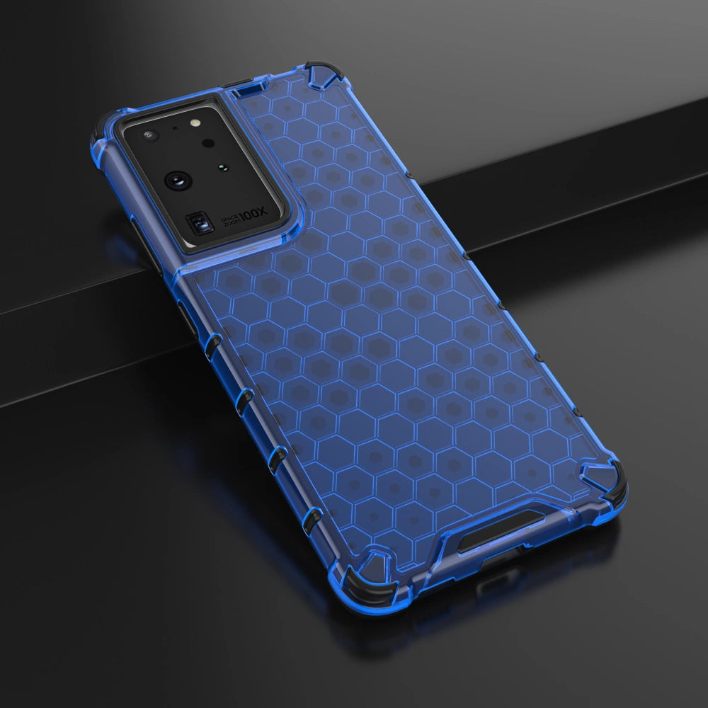Honeycomb case pansret cover med en gel ramme til Samsung Galaxy S22 Ultra blå