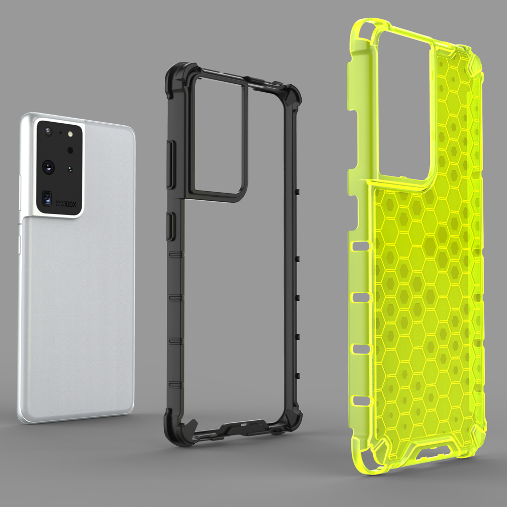 Honeycomb case pansret cover med en gel ramme til Samsung Galaxy S22 Ultra blå