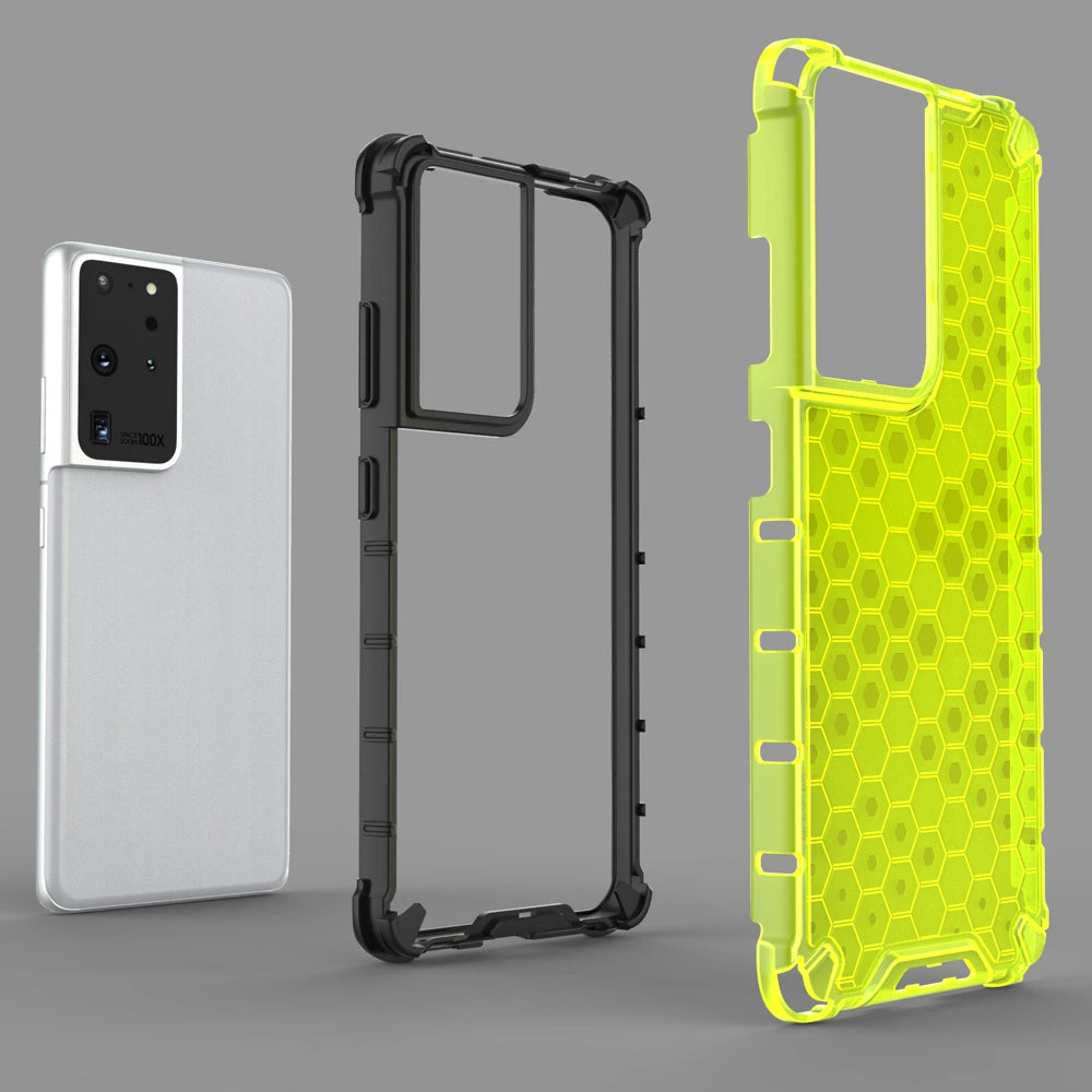 Honeycomb case pansret cover med en gel ramme til Samsung Galaxy S22 Ultra blå