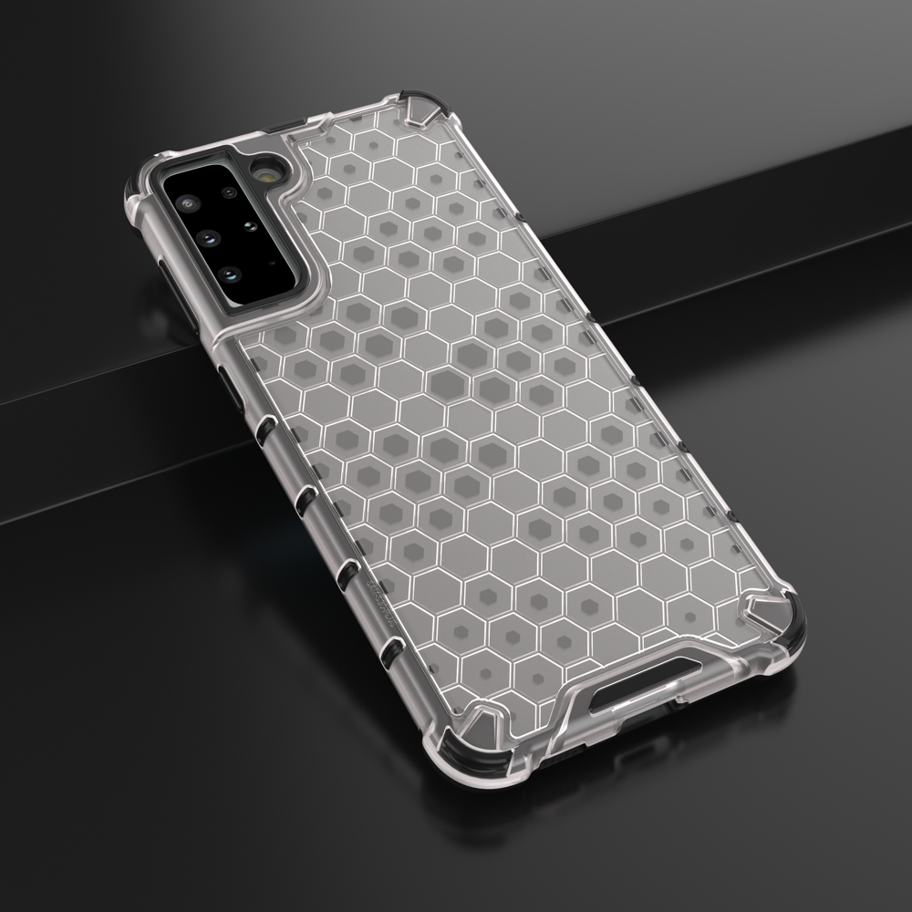 Honeycomb case pansret cover med en gel ramme til Samsung Galaxy S22 + (S22 Plus) gennemsigtig