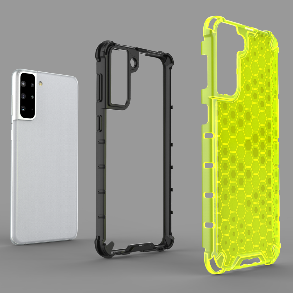Honeycomb case pansret cover med en gel ramme til Samsung Galaxy S22 + (S22 Plus) gennemsigtig