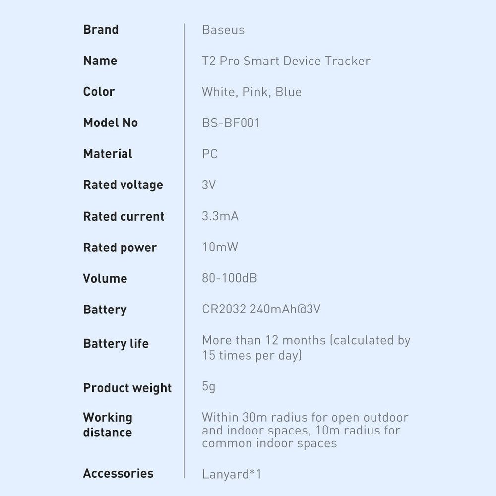 Baseus T2 Pro smart GPS tracker for children's handbag keys white (FMTP000002)