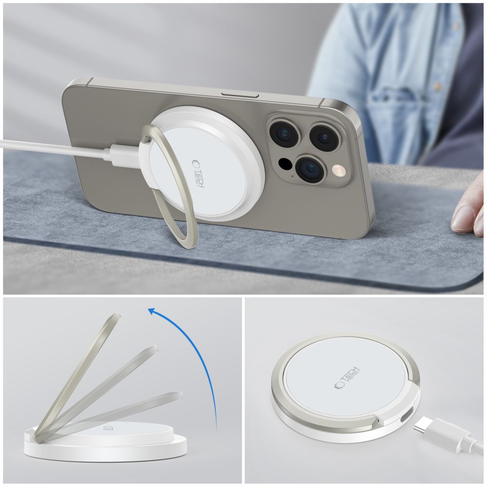 Tech Protect Qi15 W A33 Magnetisk Magsafe Trådløs Opladder Hvid