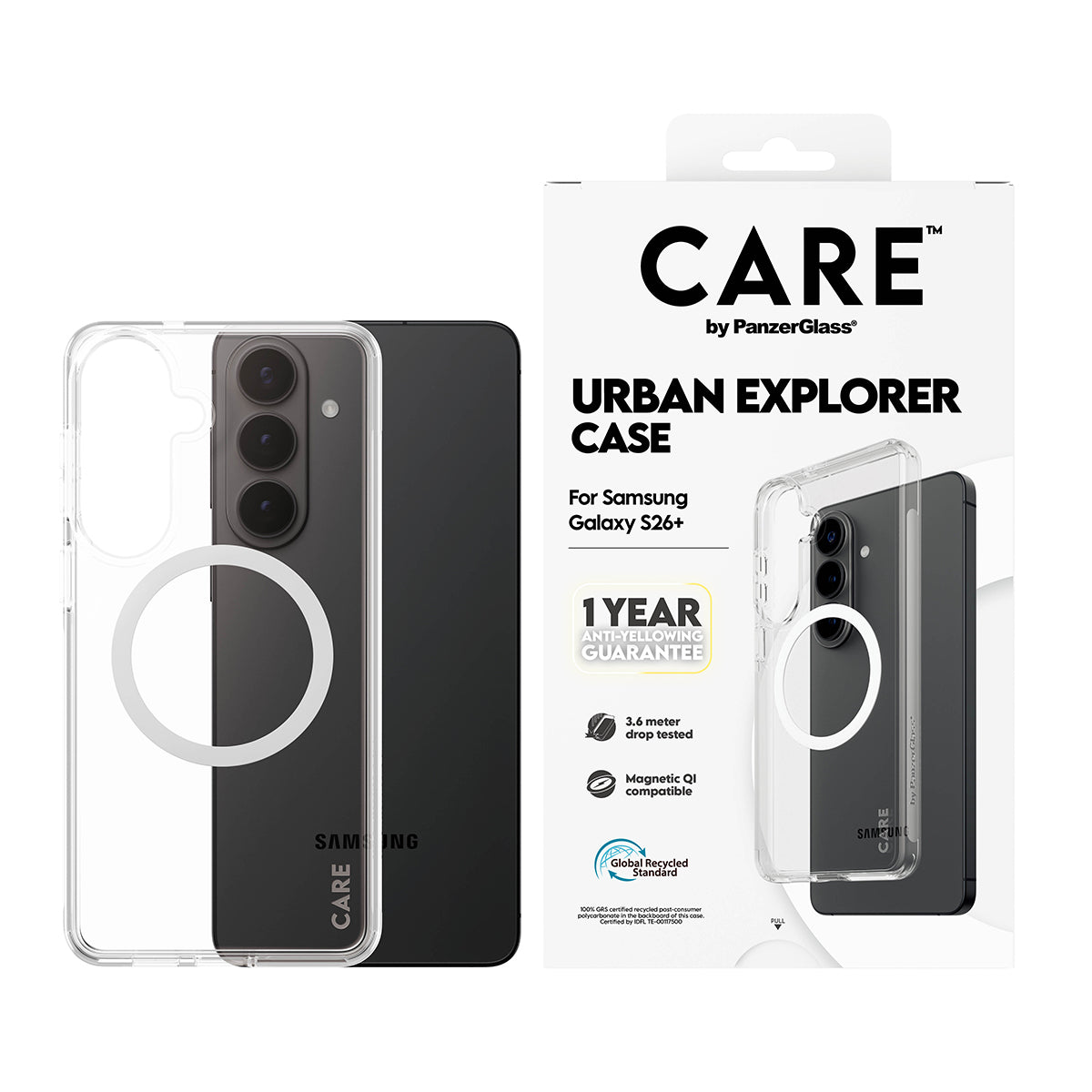 CARE by PanzerGlass Urban Explorer Case Transparent w. White Qi Samsung Galaxy S26+