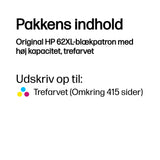 HP 62XL Farve (cyan, magenta, gul) 415 sider Blæk C2P07AE