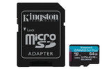 Kingston Technology 64 GB microSDXC Canvas Go! Plus Gen4 200MB/s A2 U3 V30-kort + adapter