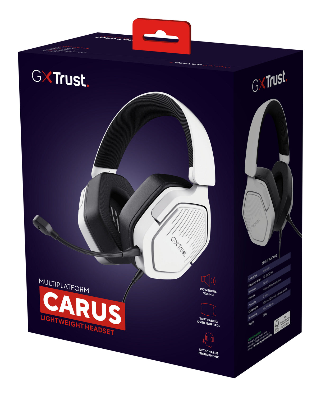 Trust GXT492W Carus Headset Ledningsført Spil Hvid