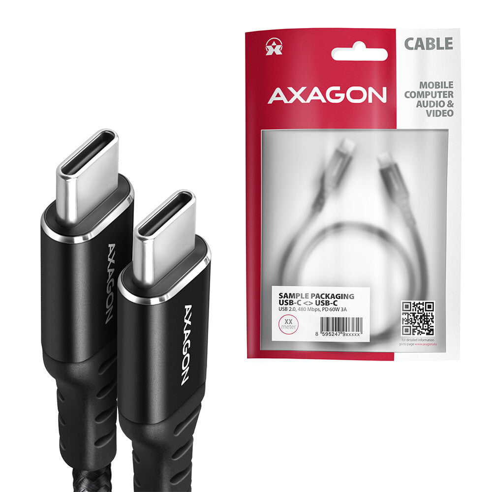 Axagon BUCM-CM20AB USB-kabel USB 2.0 2 m USB C 0,48 Gbit/sek. 60 W Sort