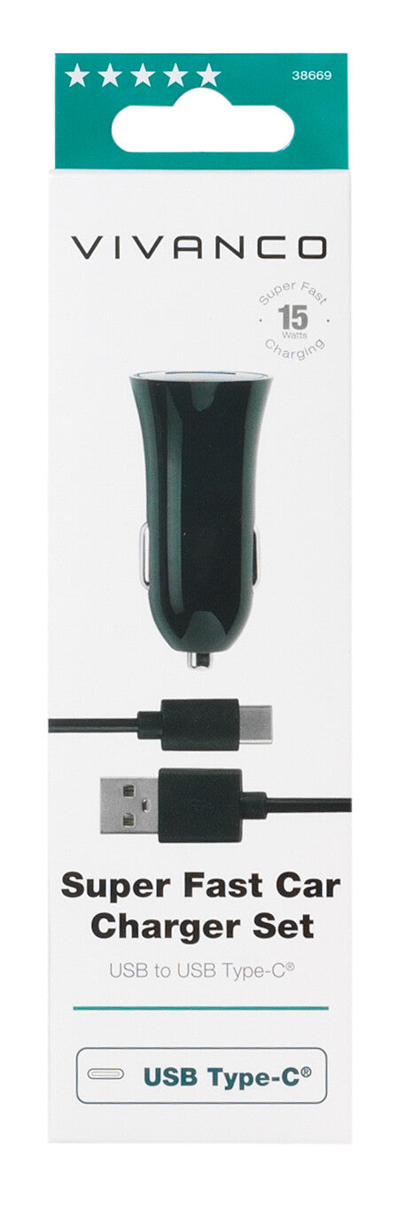 Vivanco CARCHARGERVVUSBC3A Smartphone Sort Cigartænder Automatisk
