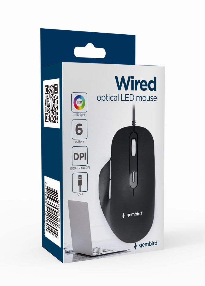 Gembird -6B-02 mus Kontor Højre hånd USB Type-A Optisk 3600 dpi