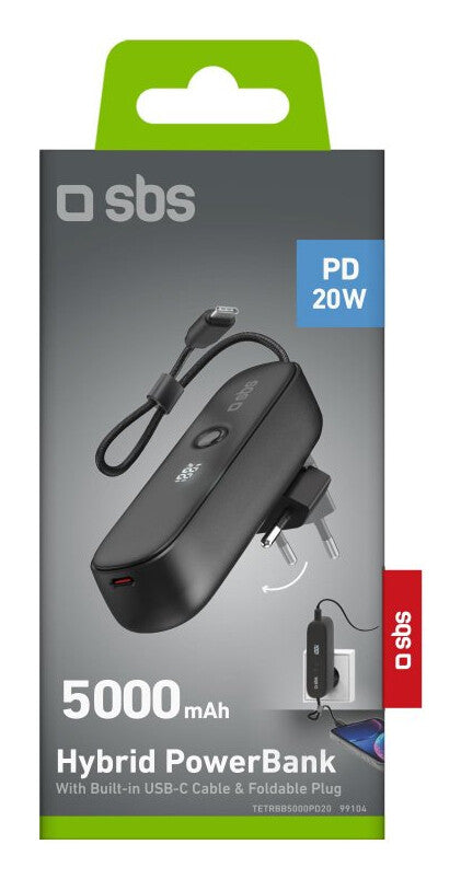 SBS TETRBB5000PD20 powerbank Lithium-Ion (Li-Ion) 5000 mAh Sort