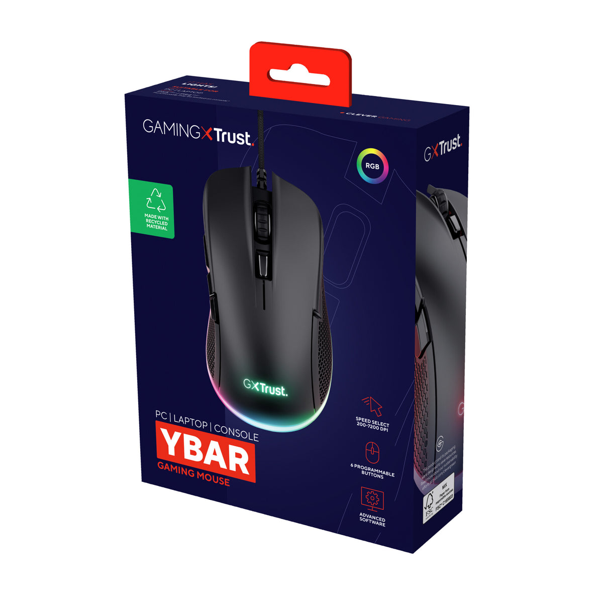 Trust GXT 922 YBAR mus Spil Højre hånd USB Type-A Optisk 7200 dpi