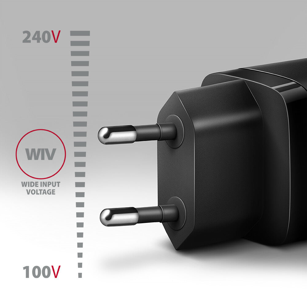 Axagon ACU-PQ20 wall charger QC3.0/AFC/FCP+ PD type-C 20 W - schwarz - USB Typ C Mobiltelefon, Smartphone, SmartWatch, Tablet, Universel Sort Vekselstrøm Hurtig opladning Indendørs