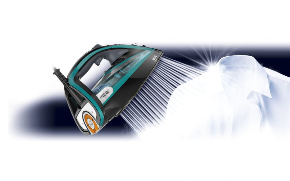 Tefal Ultimate Pure FV9844 Tør & dampstrygejern Durilium autoclean strygesål 3200 W Sort, Blå