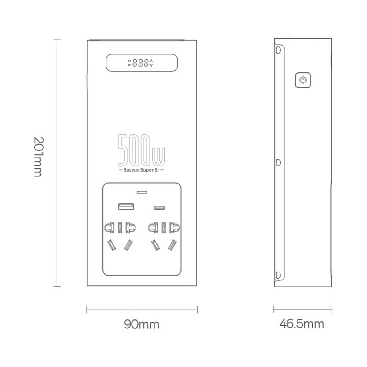 Baseus bilstrømsomformer 150W 12V / 500W 220V (EU- og KN-stik) sort (CGNB000101)
