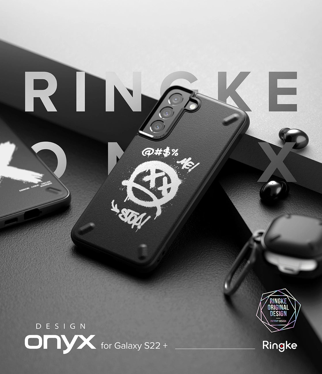 Ringke Onyx Design holdbart TPU Cover til Samsung Galaxy S22 + (S22 Plus) sort (Graffiti) ()
