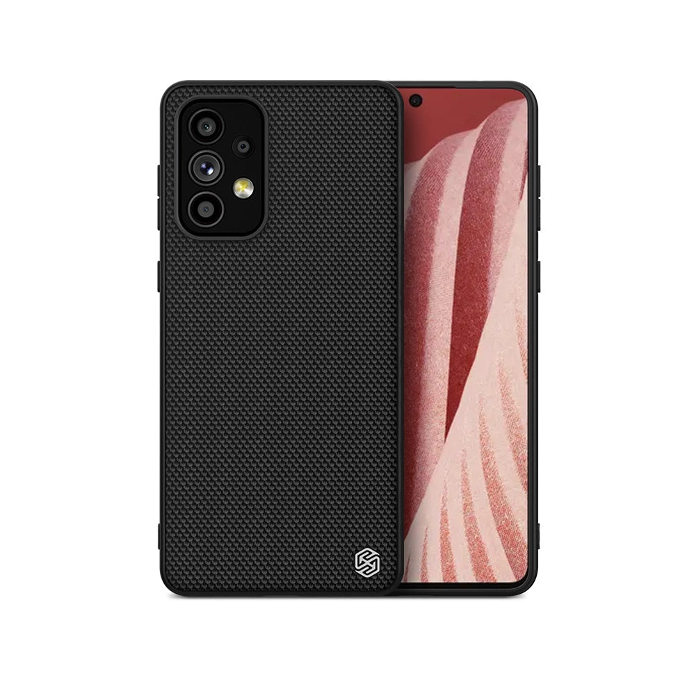 Nillkin Textured Case holdbar forstærket etui med gel ramme og nylon tilbage til Samsung Galaxy A73 sort