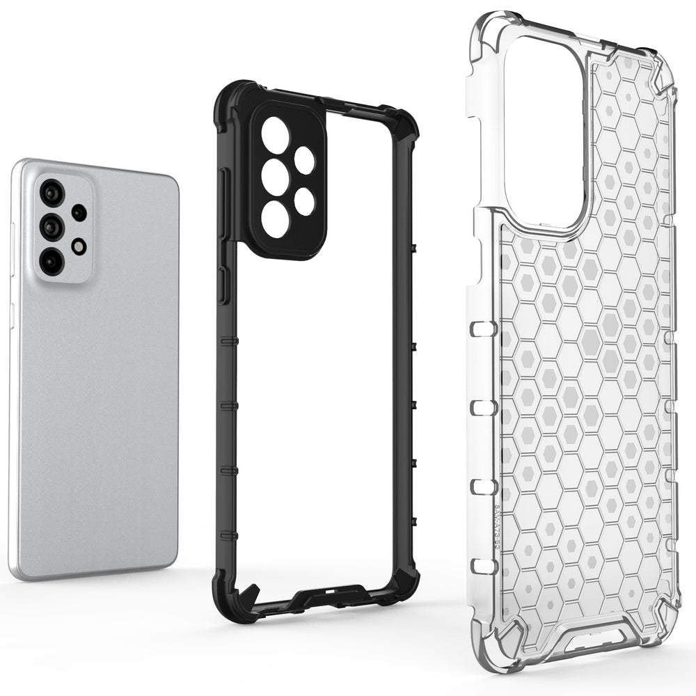 Honeycomb case pansret cover med en gel ramme til Samsung Galaxy A73 sort