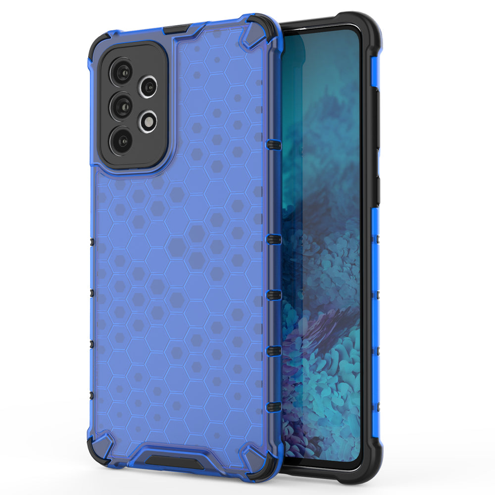 Honeycomb case pansret cover med en gel ramme til Samsung Galaxy A73 blå
