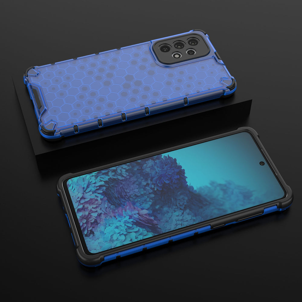 Honeycomb case pansret cover med en gel ramme til Samsung Galaxy A73 blå