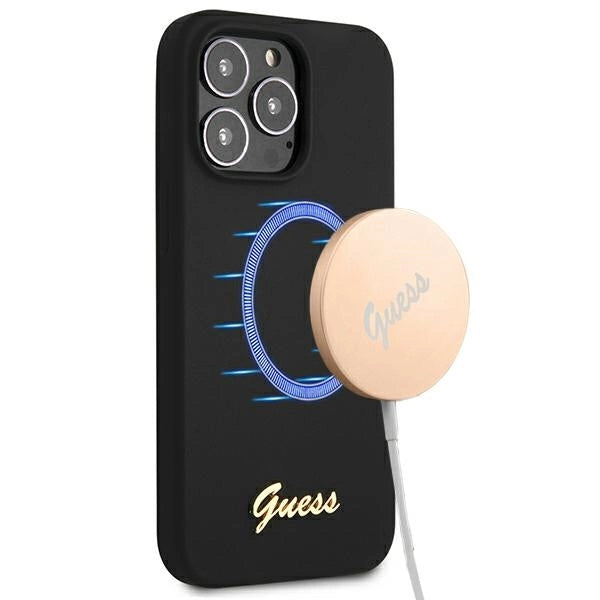Guess GUHMP13LLSLMGBK iPhone 13 Pro / 13 6.1" sort/sort hardcase Silicone Script Gold Logo MagSafe