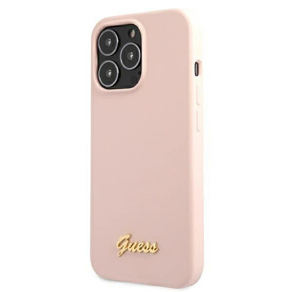 Guess GUHMP13LLSLMGLP iPhone 13 Pro / 13 6.1" light pink/light pink hardcase Silicone Script Gold Logo Magsafe