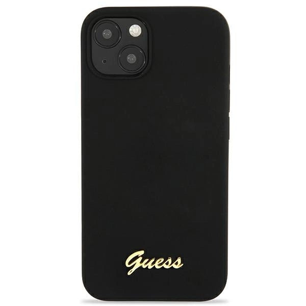 Guess GUHMP13MLSLMGBK iPhone 13 6.1" sort/sort hardcase Silicone Script Gold Logo Magsafe