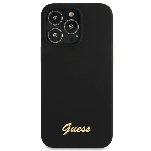 Guess GUHMP13XLSLMGBK iPhone 13 Pro Max 6.7" black/black hardcase Silicone Script Gold Logo MagSafe