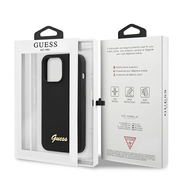 Guess GUHMP13XLSLMGBK iPhone 13 Pro Max 6.7" black/black hardcase Silicone Script Gold Logo MagSafe