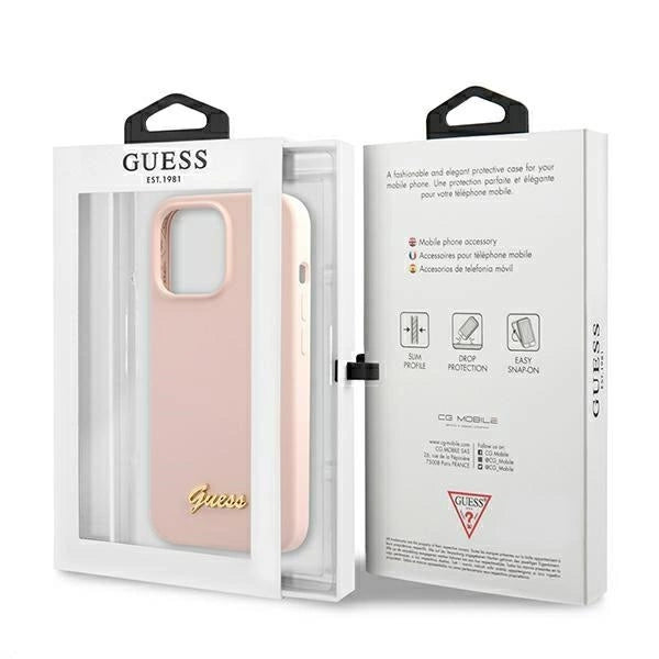 Guess GUHMP13XLSLMGLP iPhone 13 Pro Max 6.7" light pink/light pink hardcase Silicone Script Gold Logo Magsafe