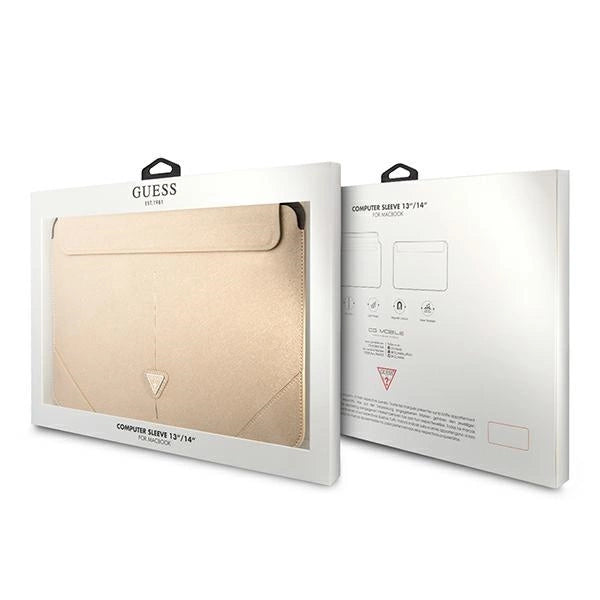 Guess Saffiano Triangle Logo case til en 14" laptop - beige