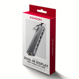 Axagon HMC-7HX2 USB 5Gbps hub, 2x USB-A, USB-C, 2x HDMI 4k/60Hz, RJ-45, PD 100W