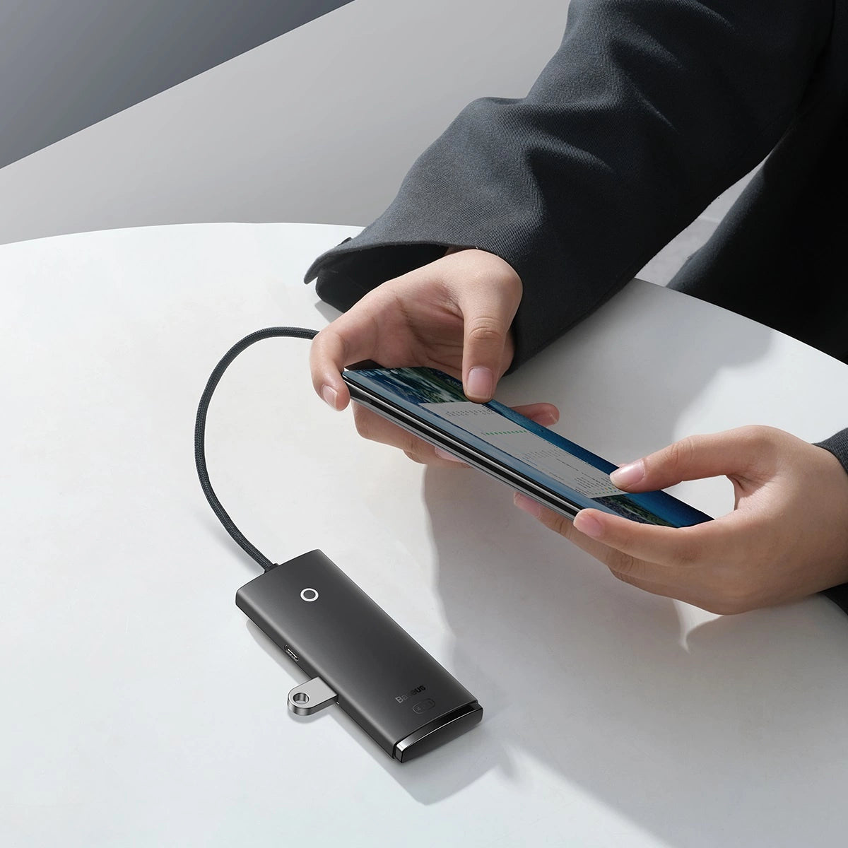 Baseus Lite Series HUB 4-Port (USB-A til 4xUSB-A 3.0) 0,25m sort (WKQX030001)