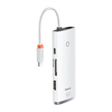 Baseus Lite Series multifunctional HUB USB Type C - 2 x USB 3.0 / USB Type C PD / HDMI 1,4 / SD / TF white (WKQX050102)