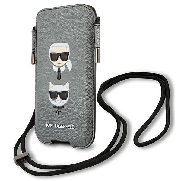 Karl Lagerfeld Saffiano Ikonik Karl&Choupette Head 6.7'' Handbag - Gray