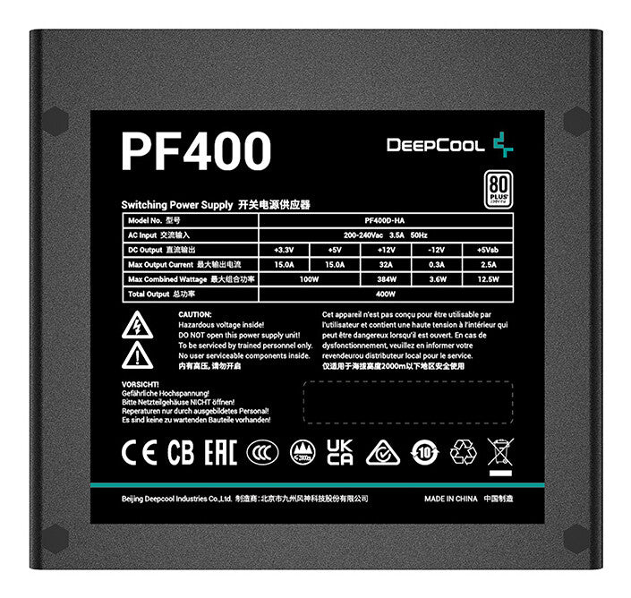 DeepCool PF400 enhed til strømforsyning 400 W 20+4 pin ATX ATX Sort