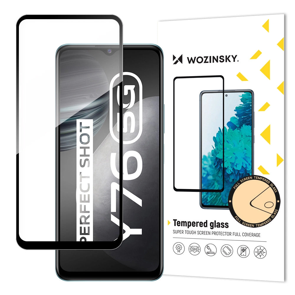 Wozinsky tempereret glas fuld lim Super Tough skærmbeskytter Full Covered med Frame Case Friendly for Vivo Y76 5G / Y76s / Y74s sort