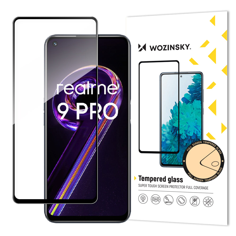 Wozinsky Temperet Glas Full Glue Super Tough Screen Protector Full Covered med Frame Case Friendly til Realme 9 Pro sort