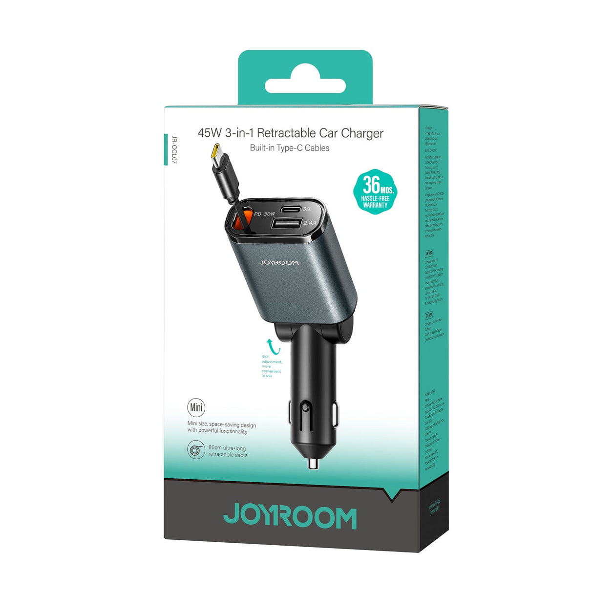 JOYROOM JR-CCL07 oplader til mobil enhed Universel Sort Cigartænder Hurtig opladning Automatisk