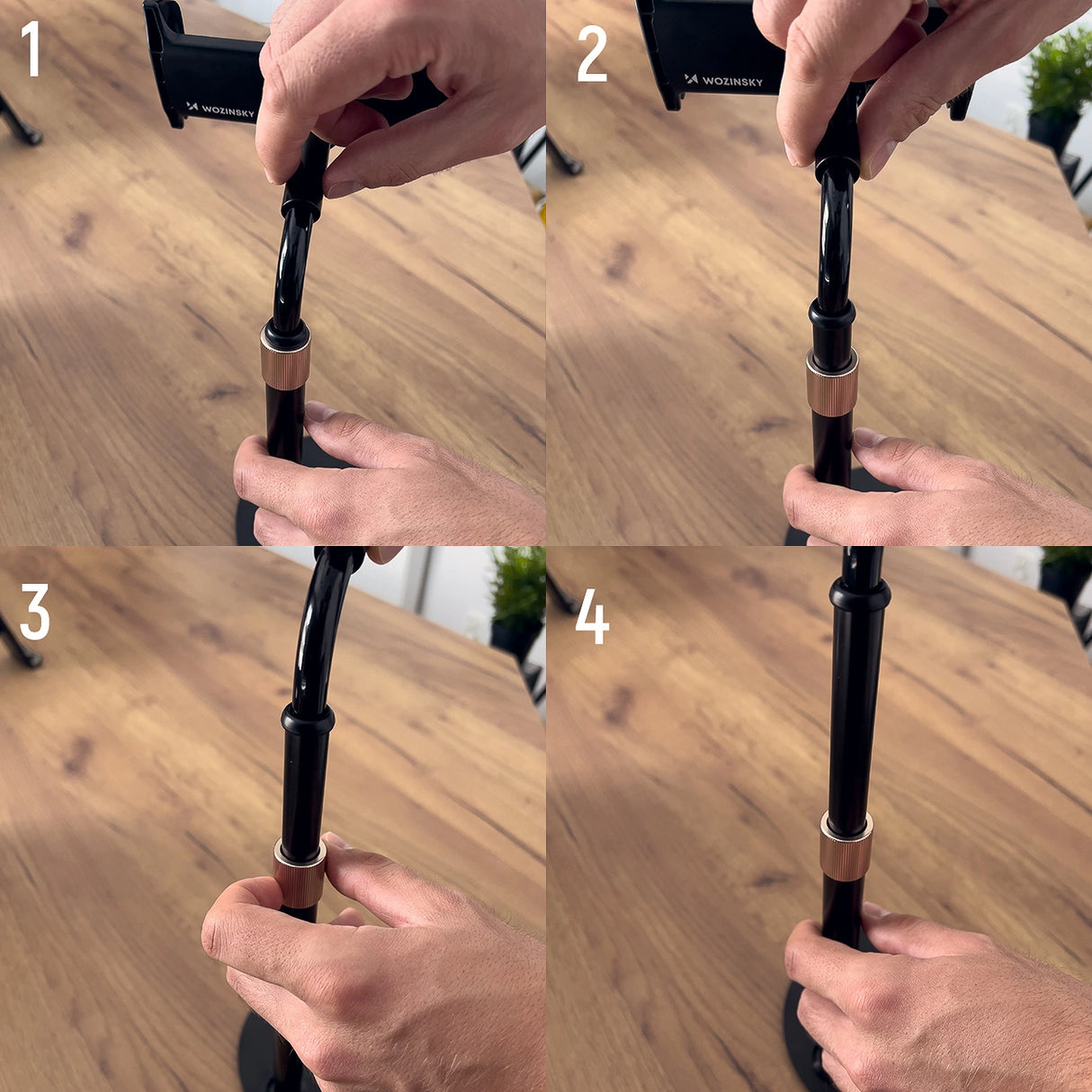 Wozinsky står for tablet og telefon på skrivebordet sort (WTHBK4)