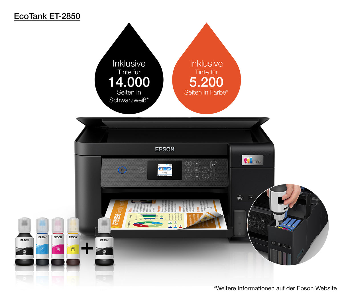 Epson EcoTank ET-2850 Inkjet A4 5760 x 1440 dpi 33 sider pr. minut Wi-Fi