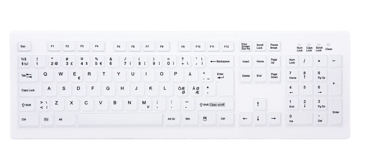 Contour Design Active Key Contour ClassicClean medicinsk tastatur med aftageligt cover, fuld størrelse, trådløst, hvidt, PN C8100