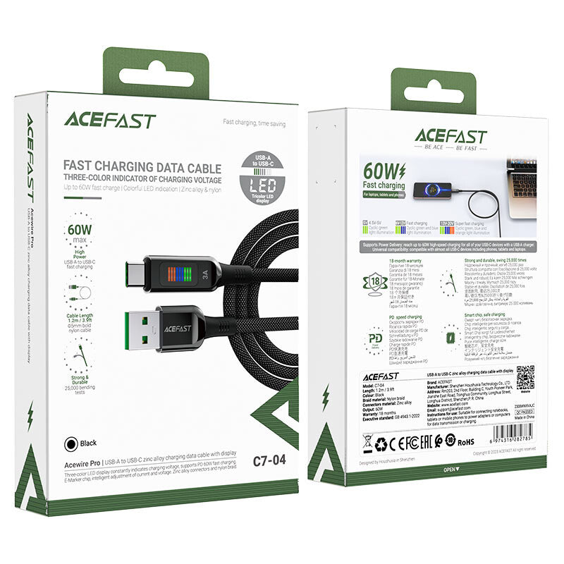 ACEFAST C7-04 USB-kabel 1,2 m USB A USB C 100 W Sort