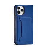 Magnet Card Case for iPhone 12 cover kort tegnebog kort stativ blå