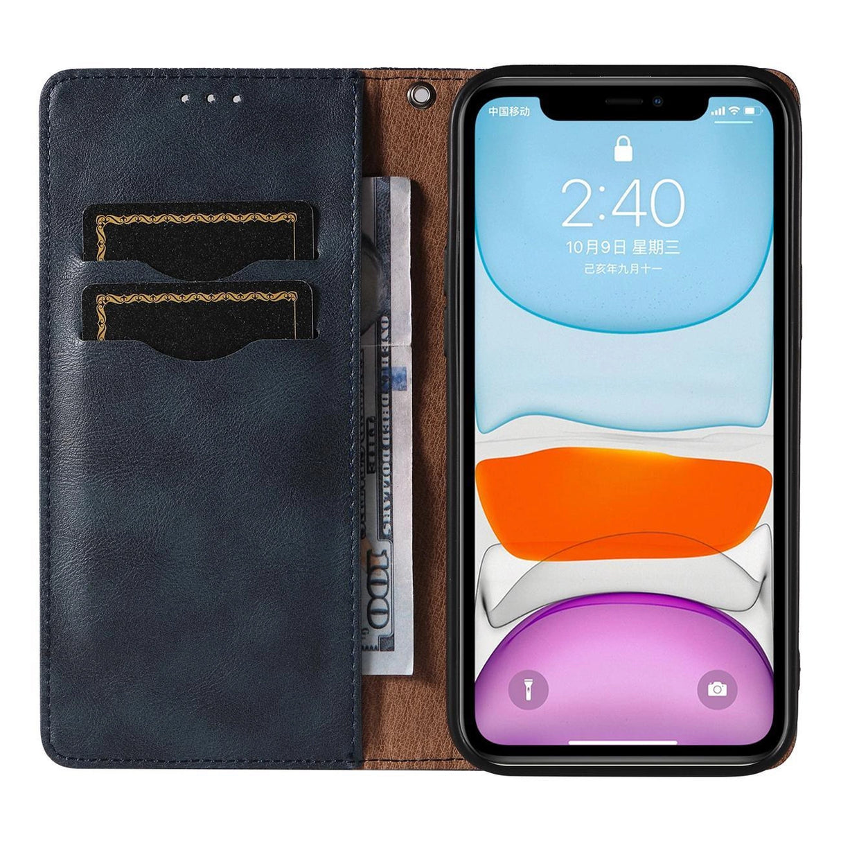 Magnet Strap Case for iPhone 12 Pouch Wallet + Mini Lanyard Pendant Blå