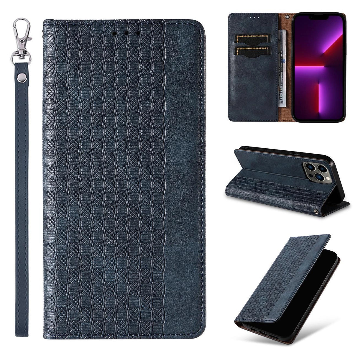 Magnet Strap Case til iPhone 12 Pro Max Pouch Wallet + Mini Lanyard Pendant Blå