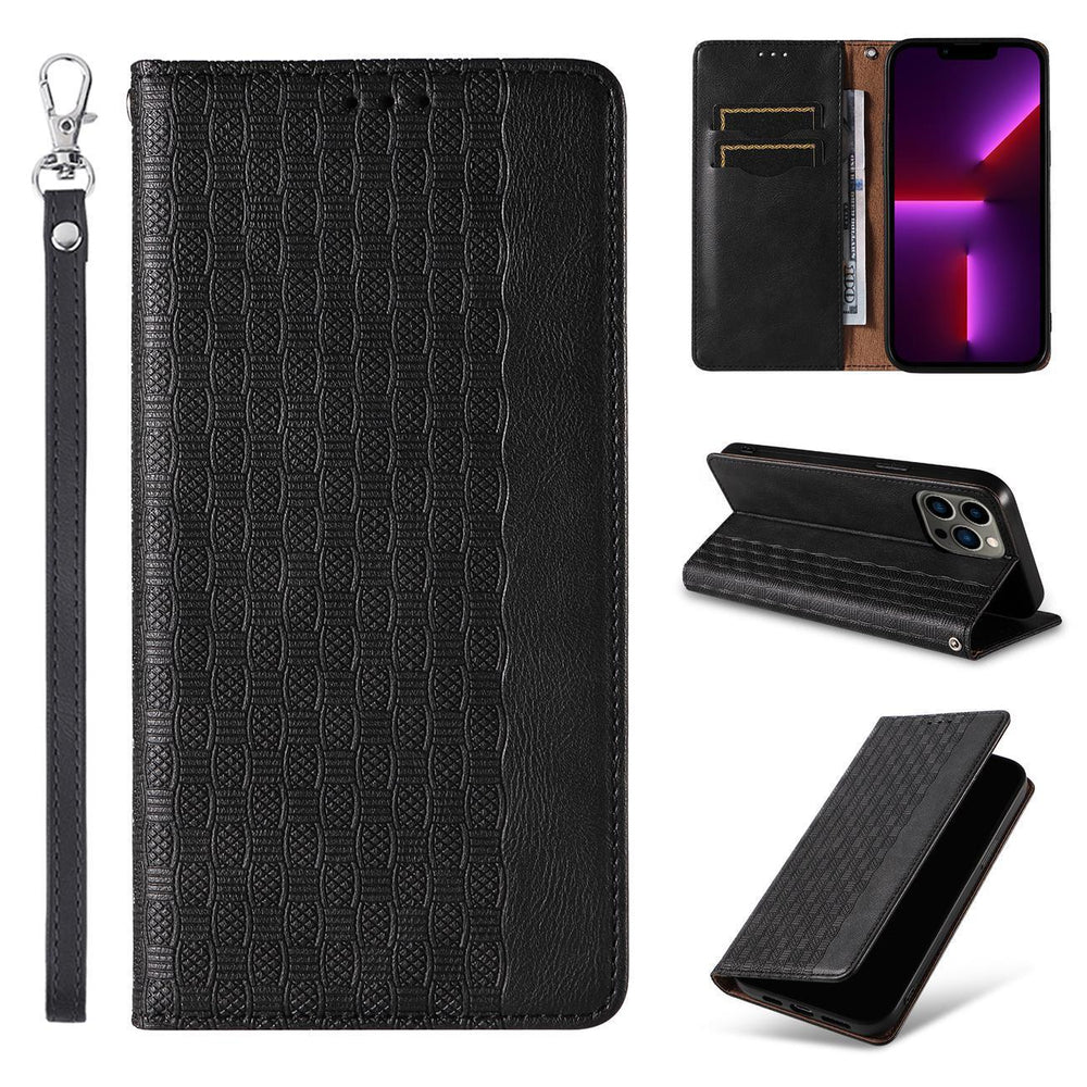 Magnet Strap Case Case for iPhone 13 Pro Pouch Wallet + Mini Lanyard Pendant Svart